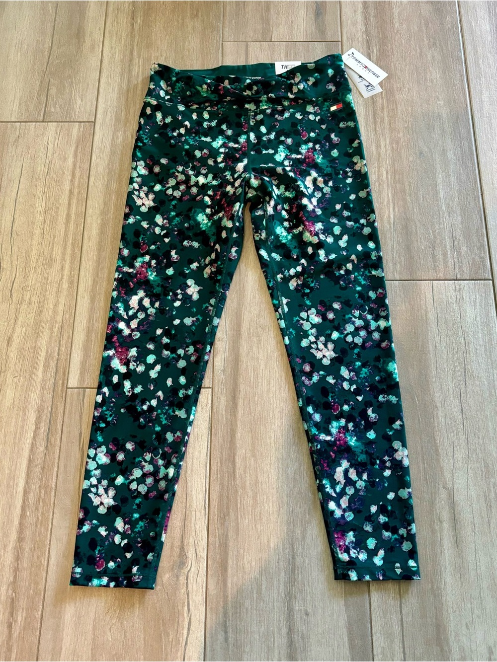 Tommy Hilfiger Dark Green Floral Print Leggings Size Large